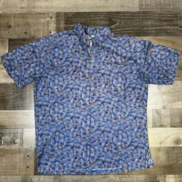 Hilo Hattie Men’s Size Large Casual Button Down Shirt Blue Floral Vintage Retro - Picture 1 of 7